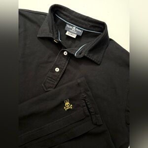 $108 PSYCHO BUNNY Polo Shirt Men’s 7 (XL) 100% Pima Cotton Long Sleeve Black EUC